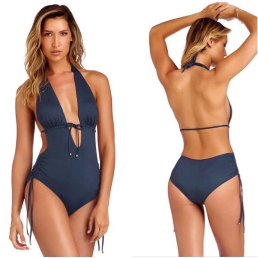 LIKE NEW Vitamin A Brena Maillot Monokini Plunge Swimsuit 8 TEAL